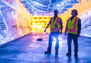 Two workers in safety gear
