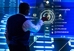 Person interacting with a video screen